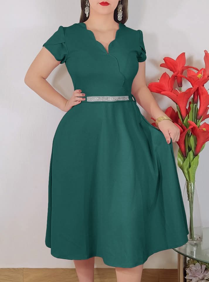 Vestido con bolsas Semi Largo 3/4