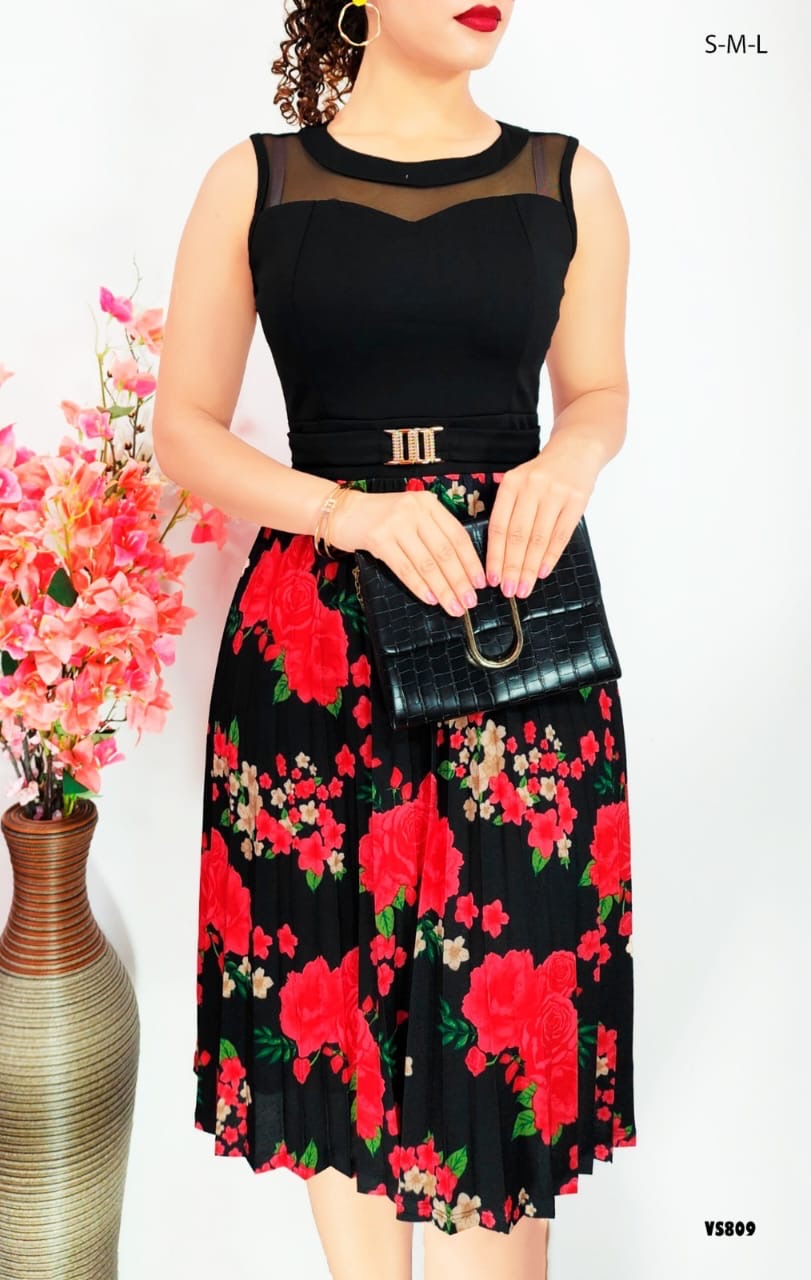 Vestido Corro Flores plisada C23