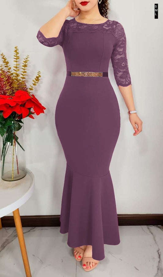 Vestido Largo Elegante Con Encaje  Cod 31