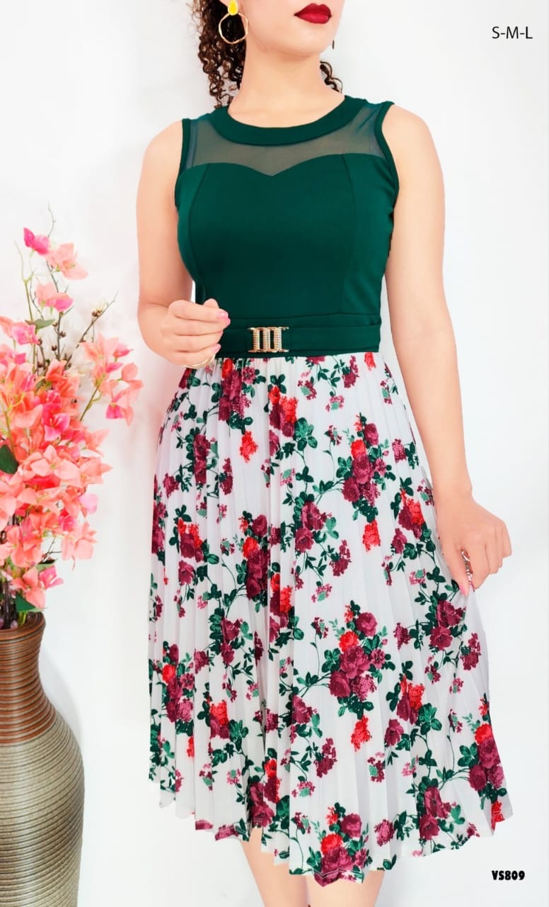 Vestido Corro Flores plisada  C23