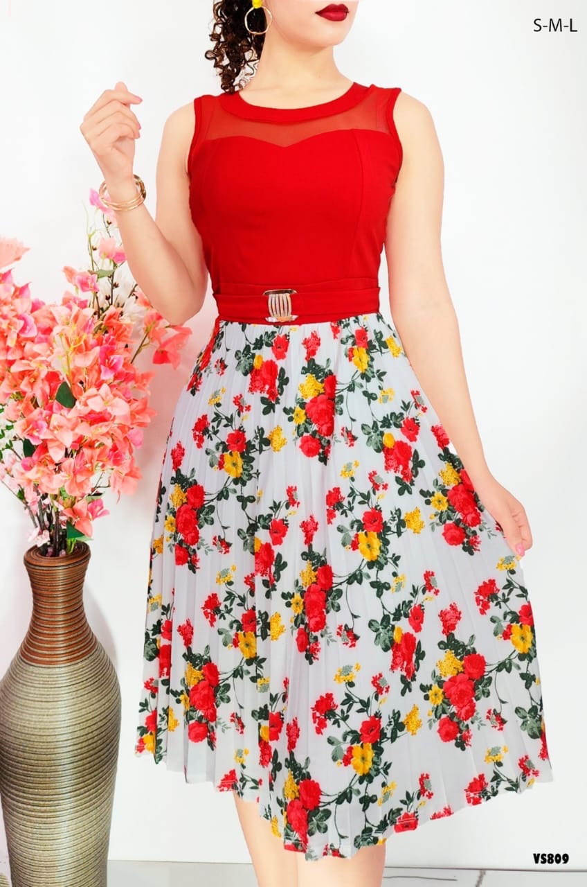 Vestido Corro Flores plisada  C23