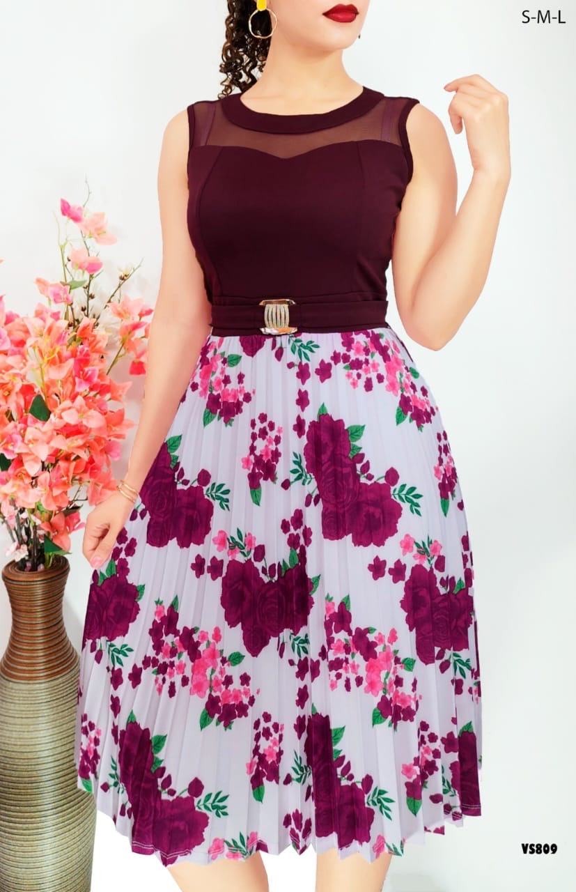Vestido Corro Flores plisada  C23